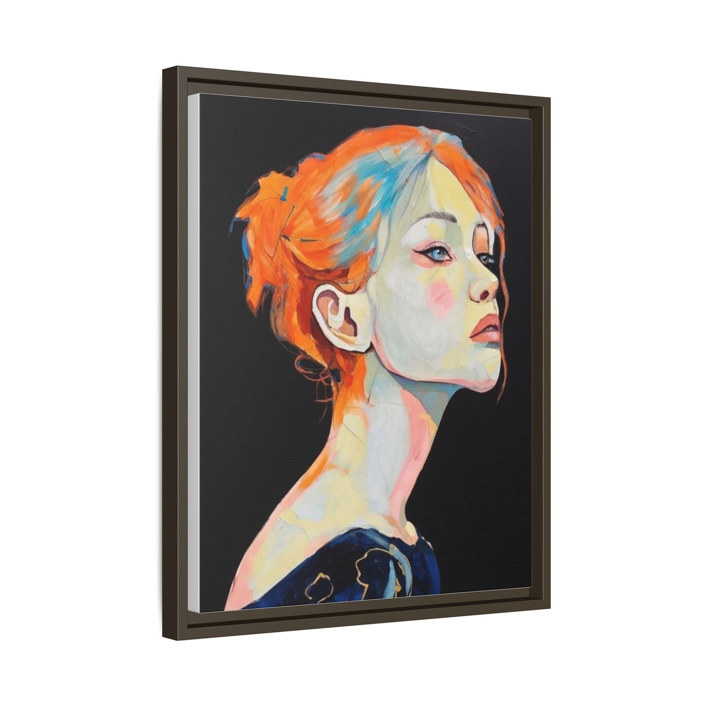 Framed Matte Canvas Portrait — Vibrant Multi‑Color Woman Wall Art