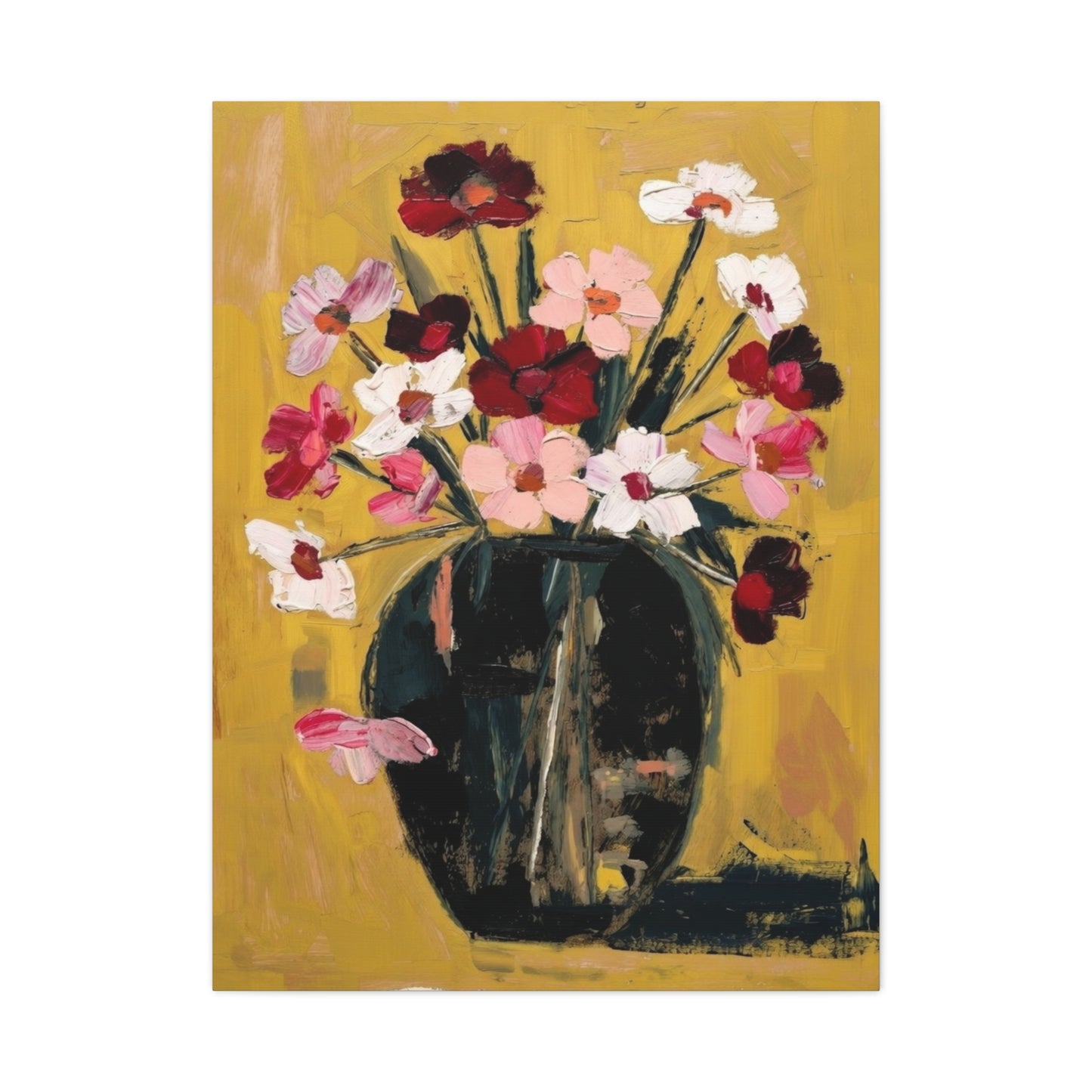 Floral Still Life Canvas Print  Pink & Red Wildflowers in Vase