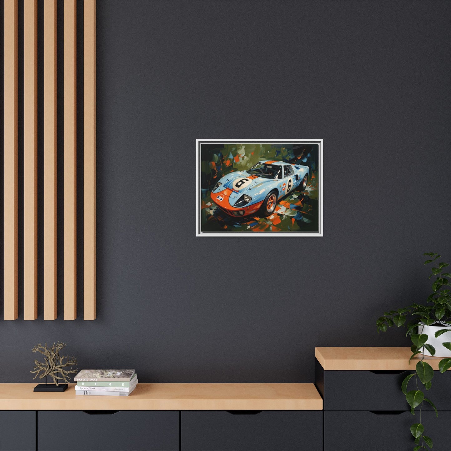 Gulf Racing GT40 Matte Framed Canvas — Vintage Sports Car Wall Art