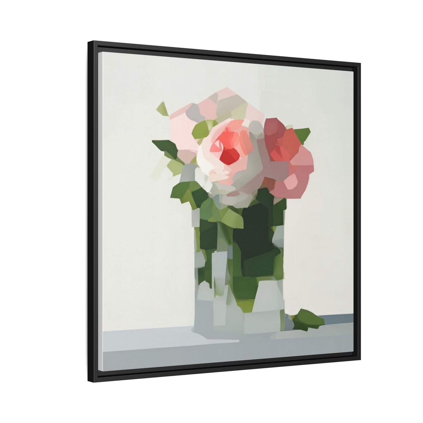 Framed Floral Canvas Print — Modern Pink Roses Still Life