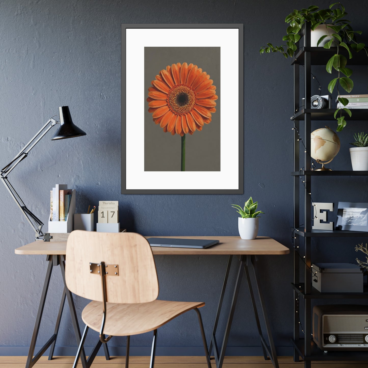 Orange Gerbera Framed Poster — Floral Wall Art Print