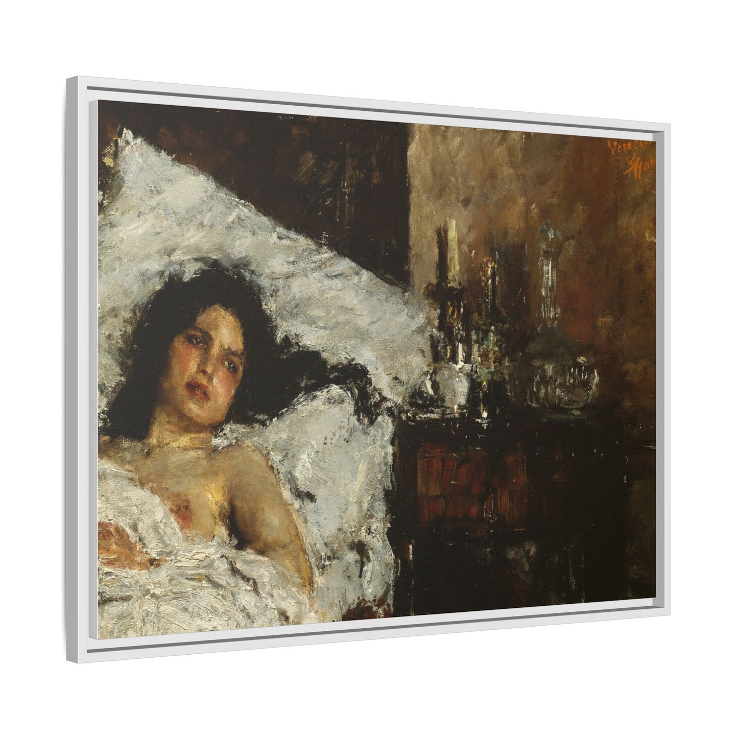 Resting by Antonio Mancini Framed Matte Canvas Wall Art Print