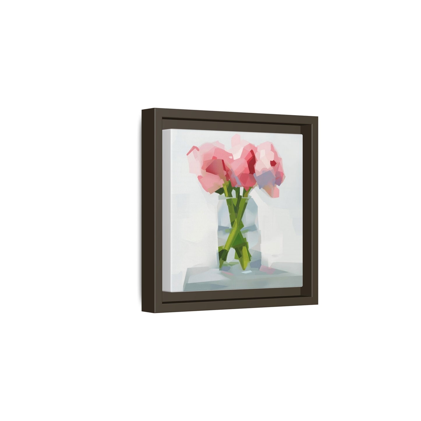 Framed Floral Canvas Art — Pink Peonies in Vase (Matte)