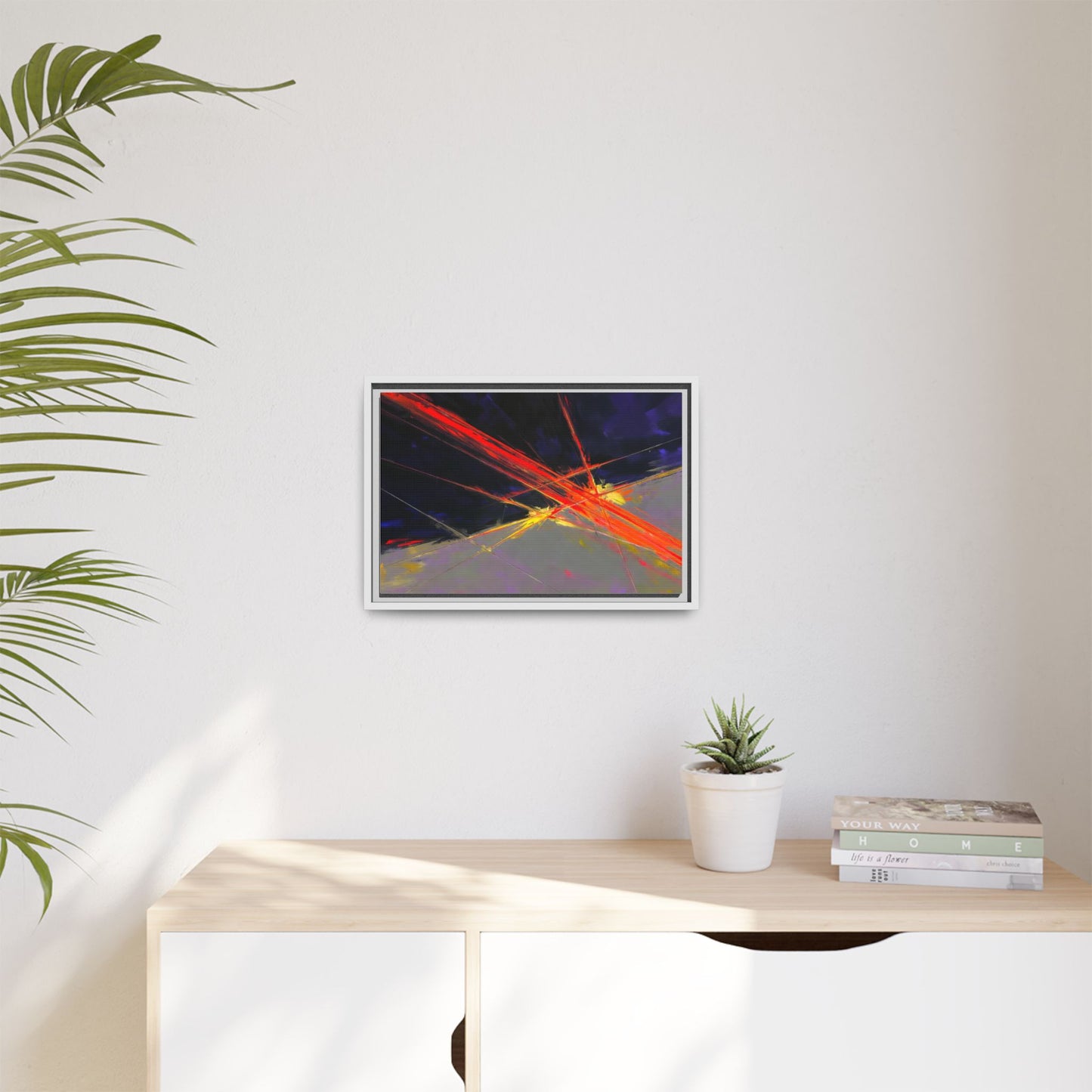 Abstract Red Streaks Framed Matte Canvas Art — Modern Multi‑Color Wall Decor