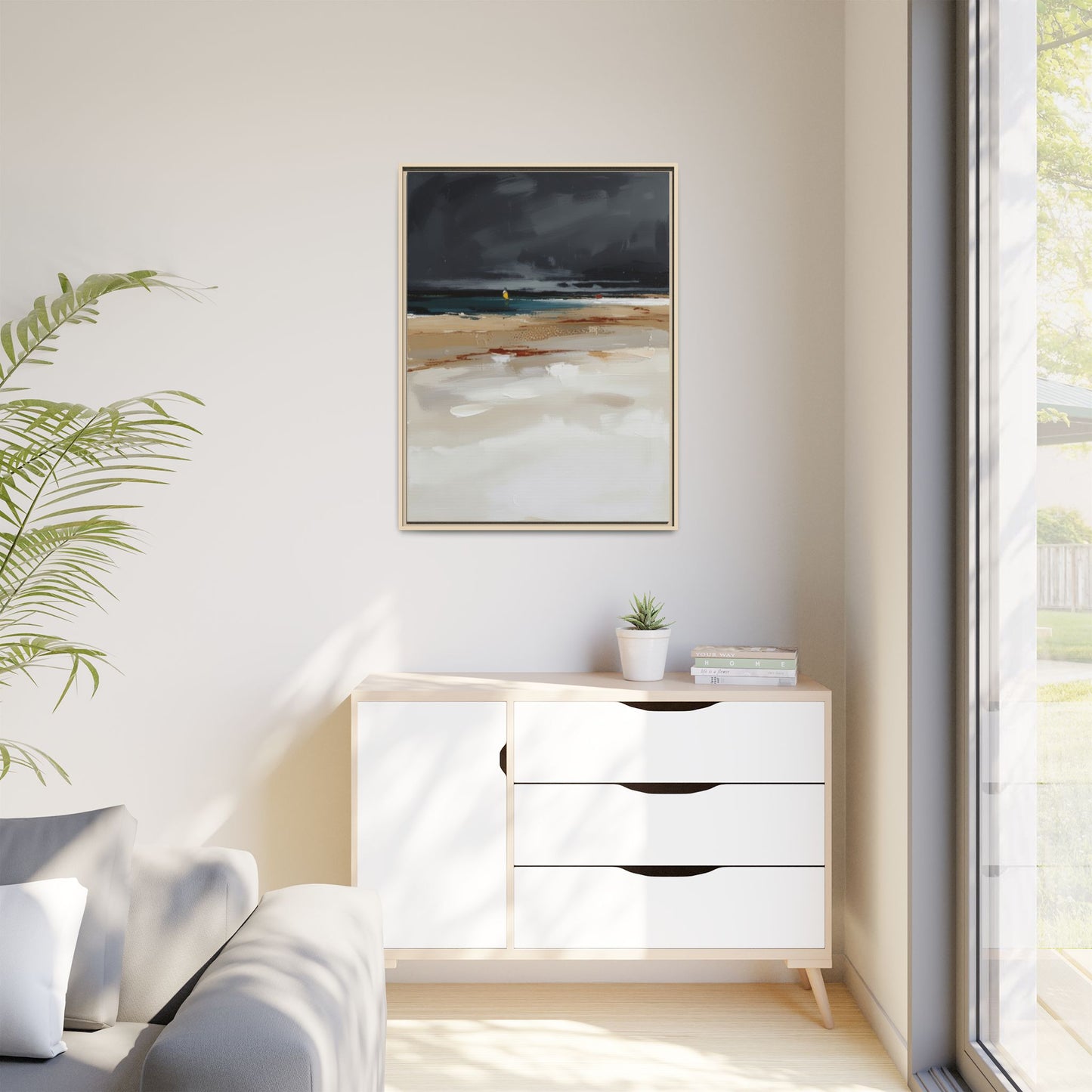 Framed Matte Canvas Beachscape Art Print — Coastal Abstract Wall Decor