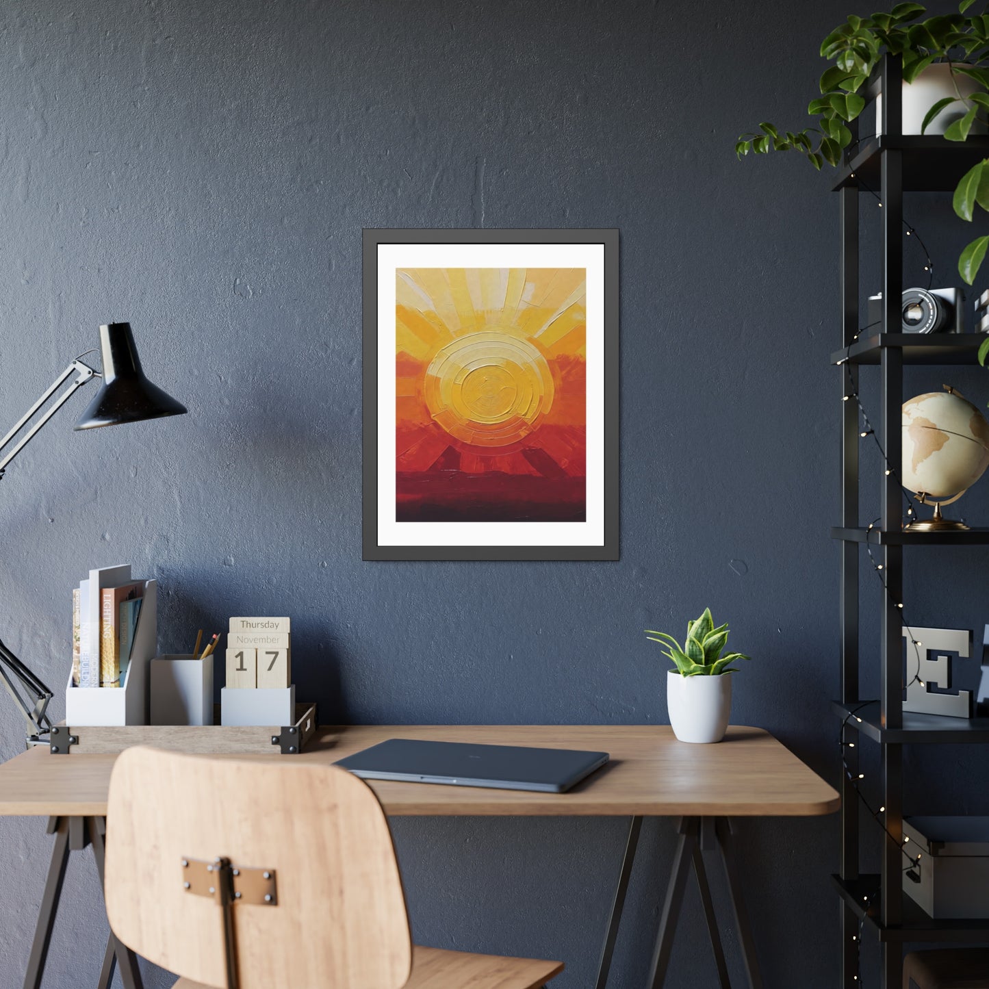 Sunburst Abstract Framed Art Print — Warm Sunrise Poster