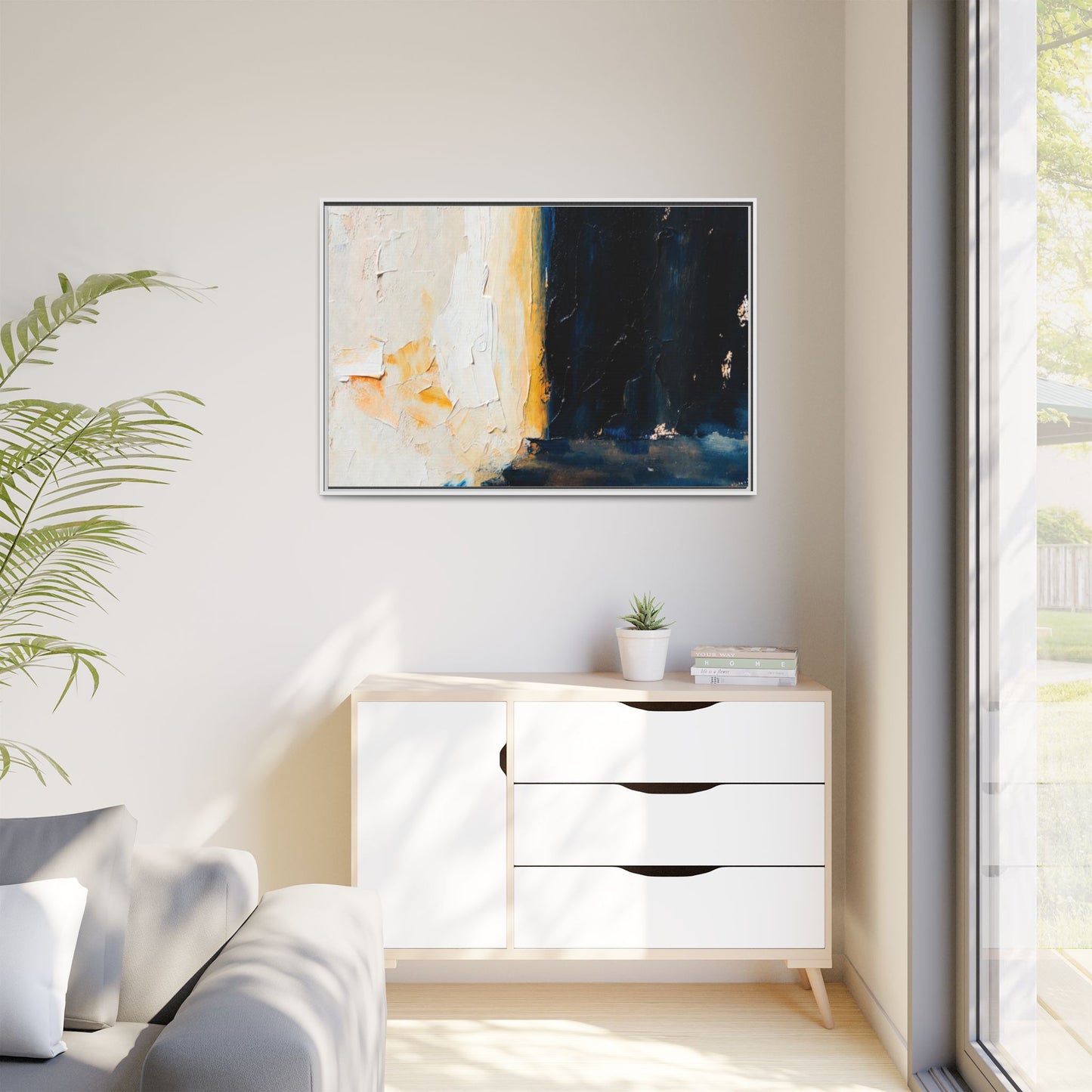 Abstract Coastal Texture Framed Canvas Art — Matte Multi-Color Wall Print