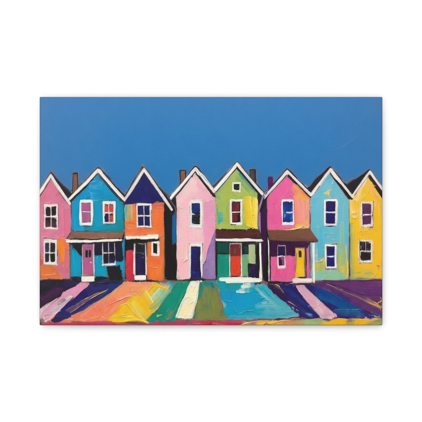 Colorful Row Houses Matte Canvas Print Vibrant Coastal Neighborhood Wall Art