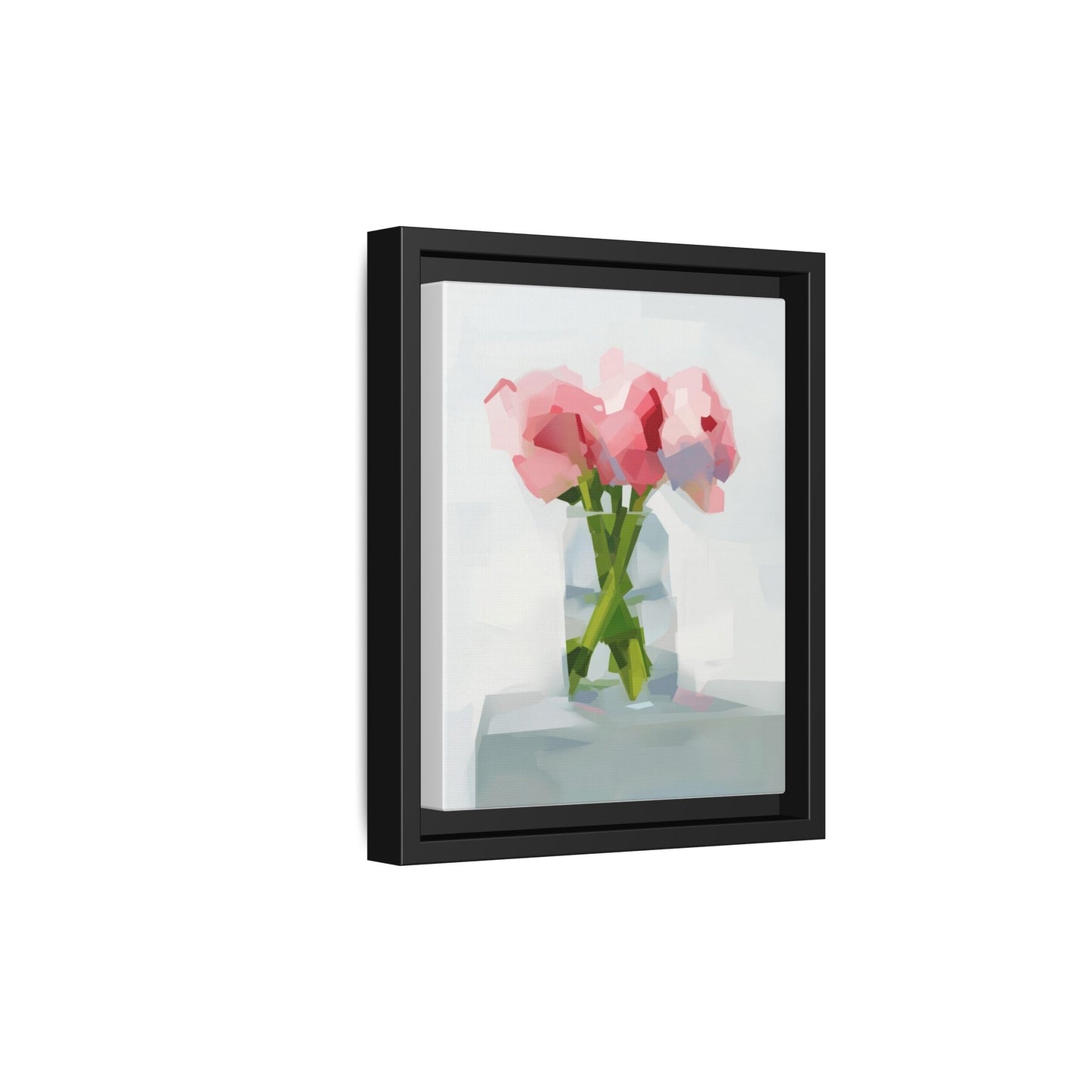 Framed Floral Canvas Art — Pink Peonies in Vase (Matte)