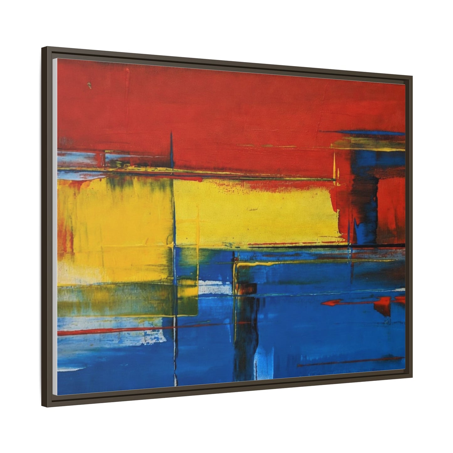 Abstract Color Block Matte Canvas Framed Wall Art — Modern Red Yellow Blue Painting