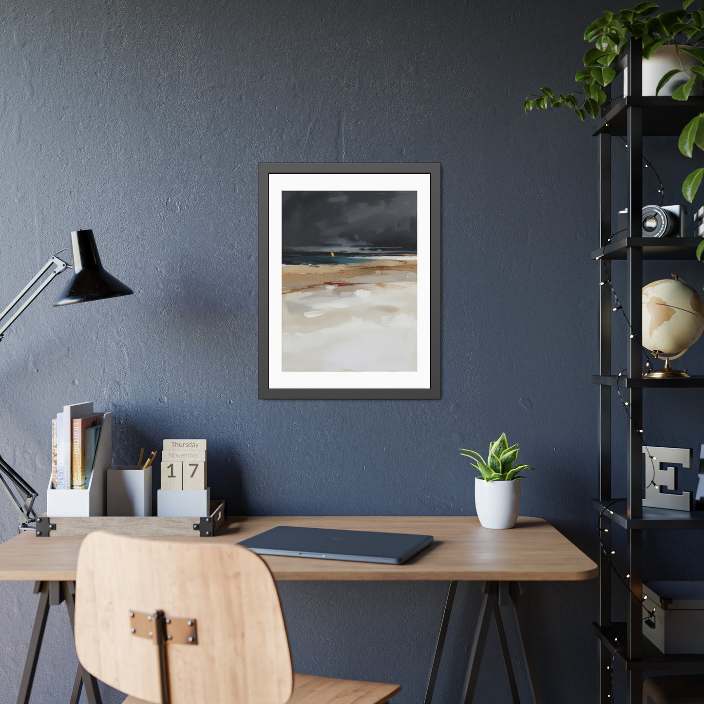 Framed Coastal Beach Print — Moody Seascape Poster in Black Frame
