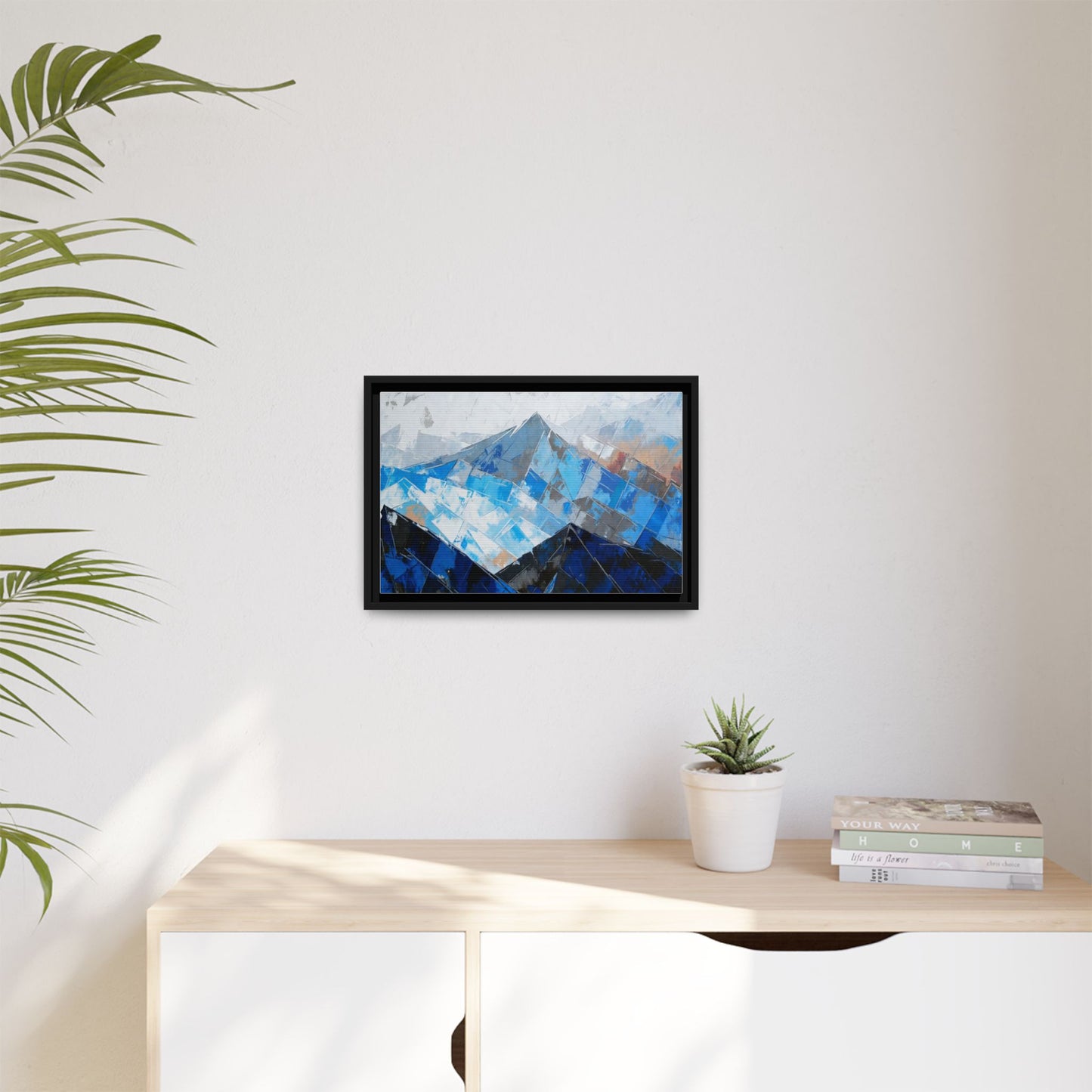 Framed Matte Canvas Blue Mountain Abstract Wall Art