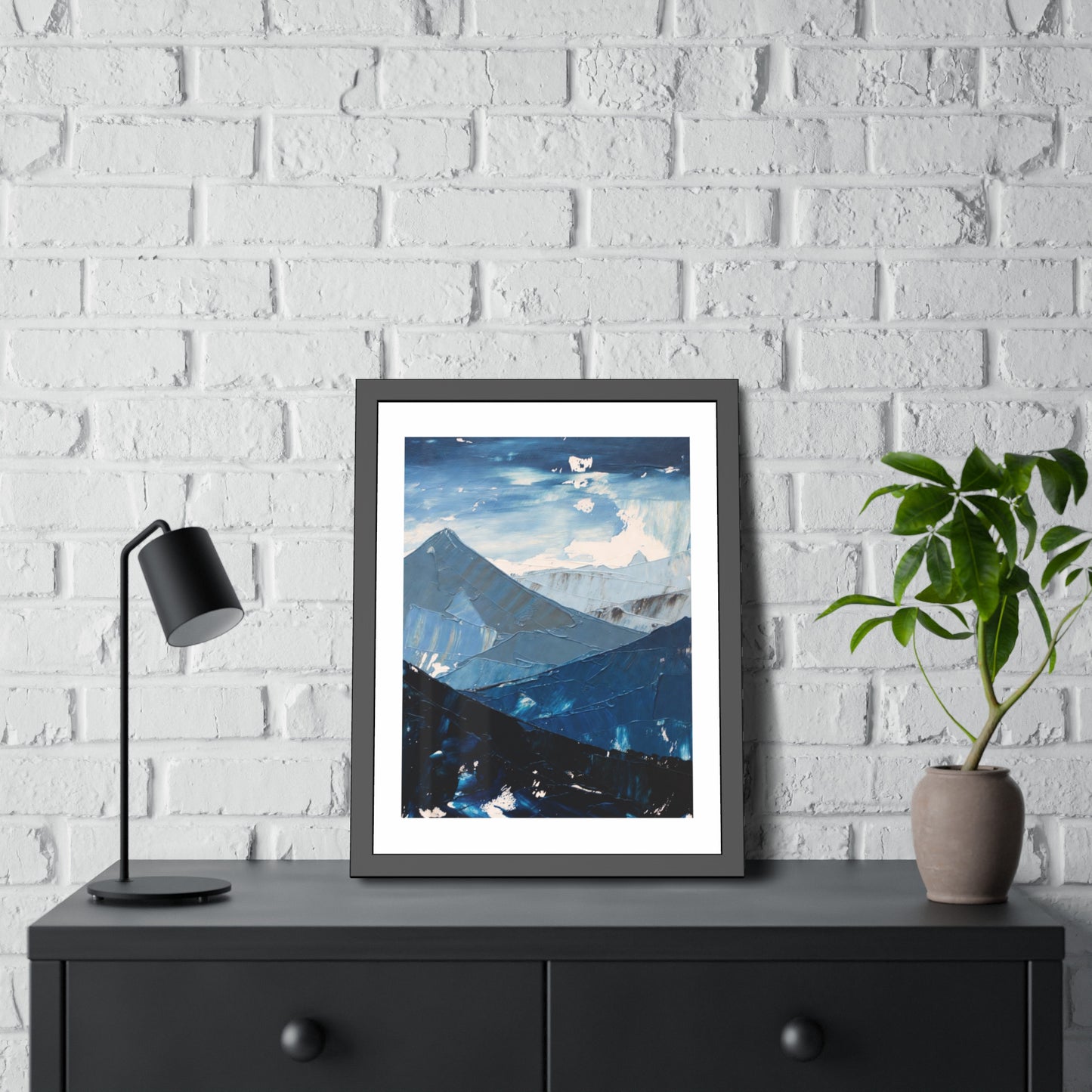 Blue Mountain Abstract Framed Poster — Scenic Wall Art Print