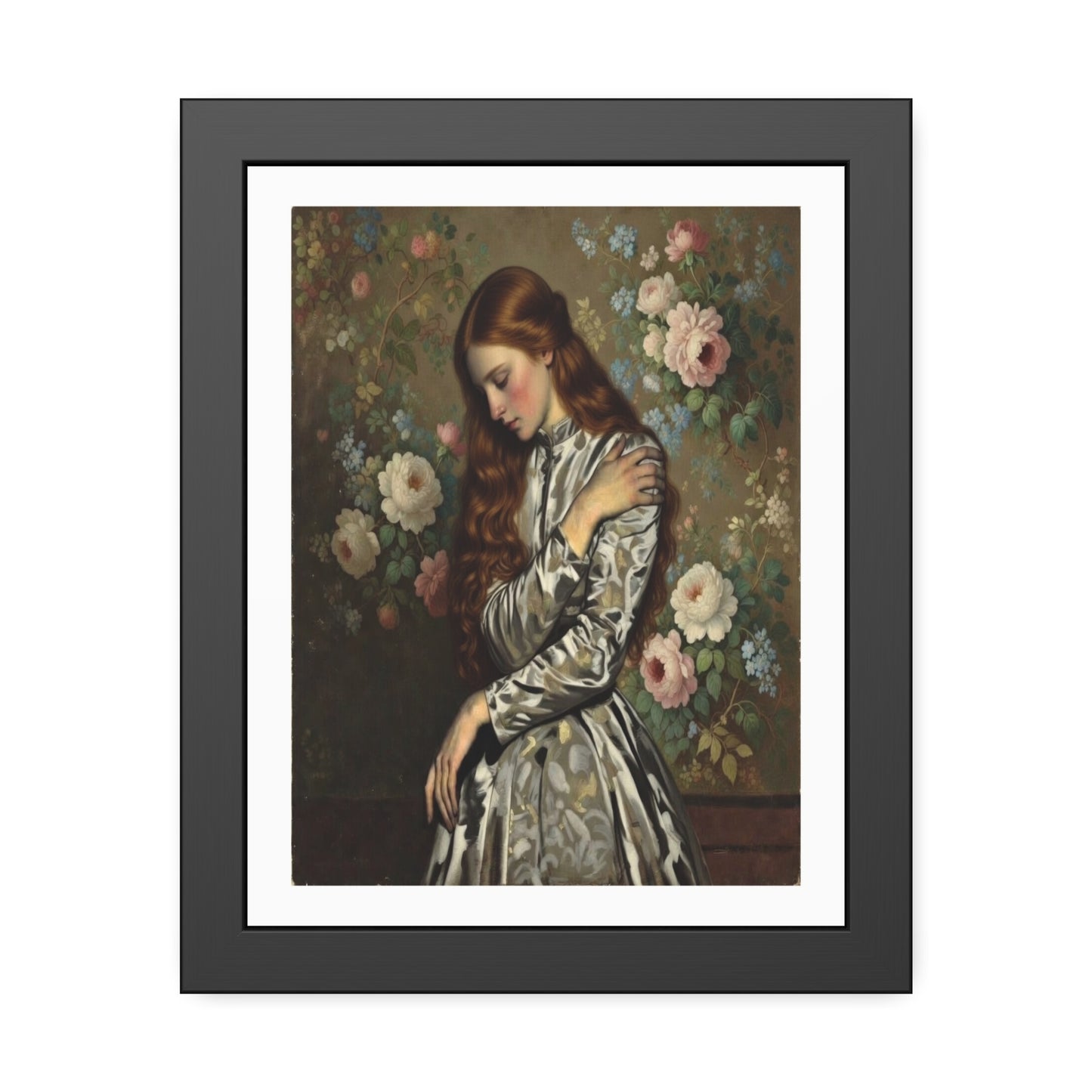 Framed Art Print — Vintage Portrait with Floral Background