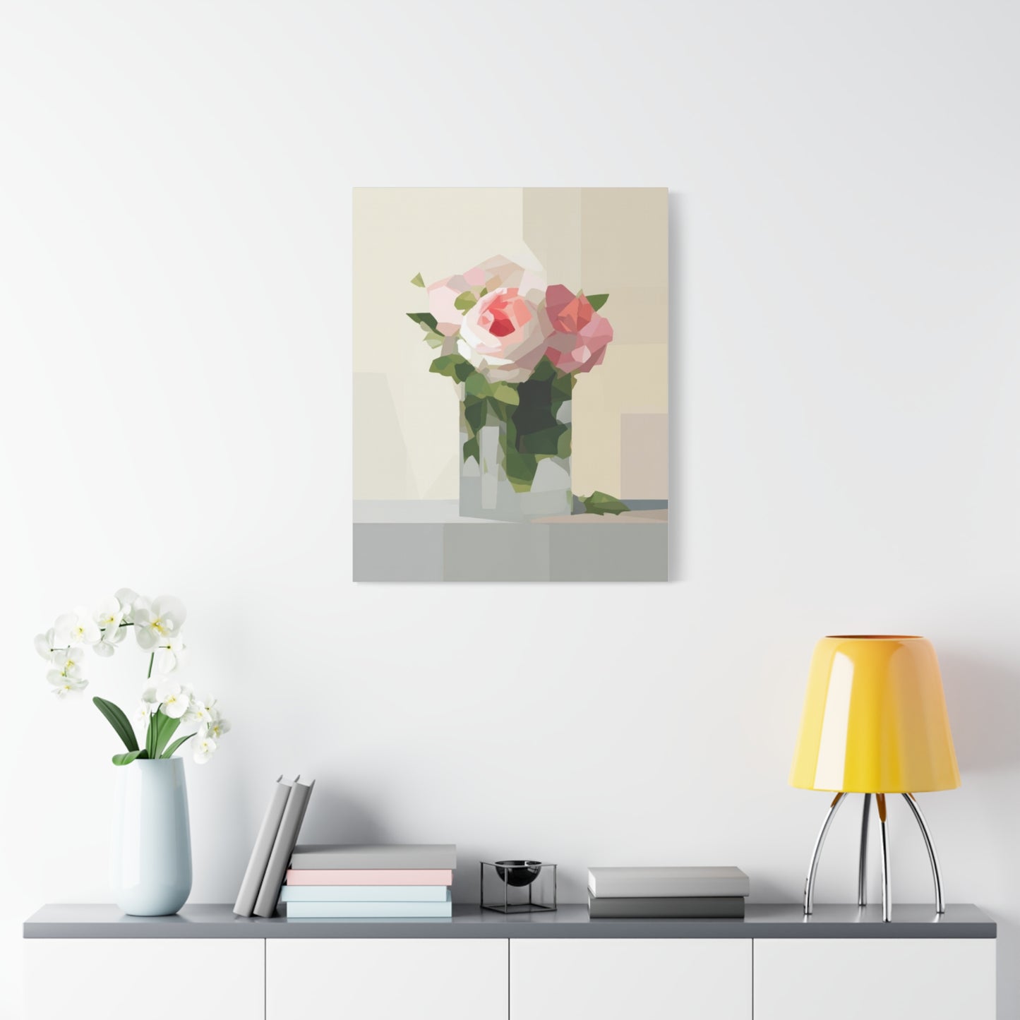 Pink Rose Still Life Canvas — Modern Floral Wall Art, Matte Stretched Canvas