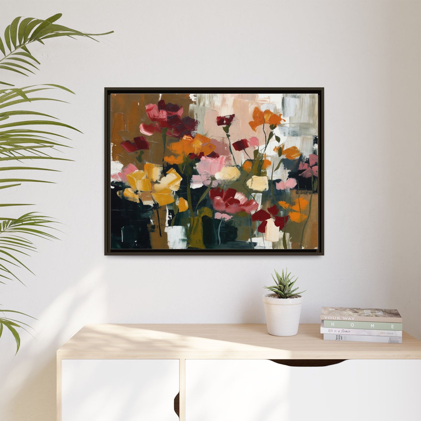 Framed Matte Canvas Floral Abstract Wall Art
