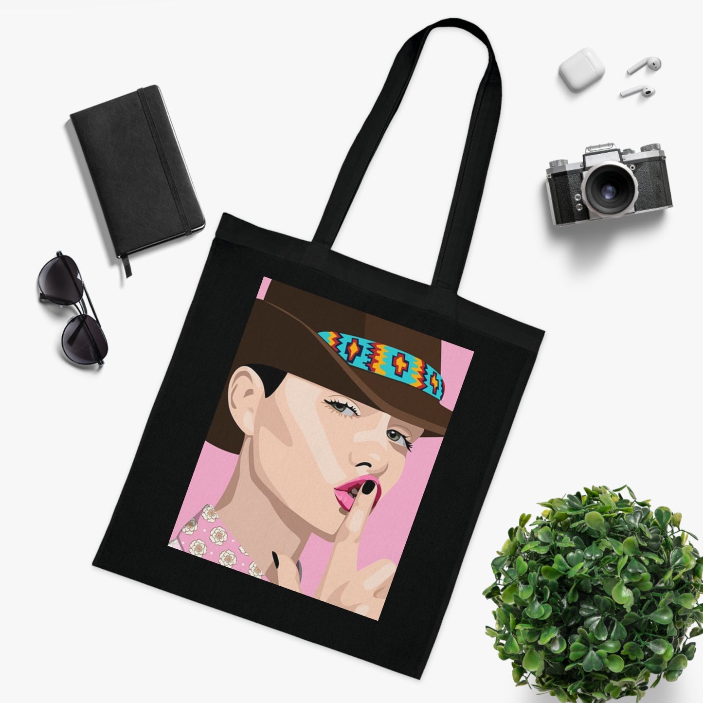 Pop Art Woman Tote Bag — Stylish Retro Portrait Cotton Shopper