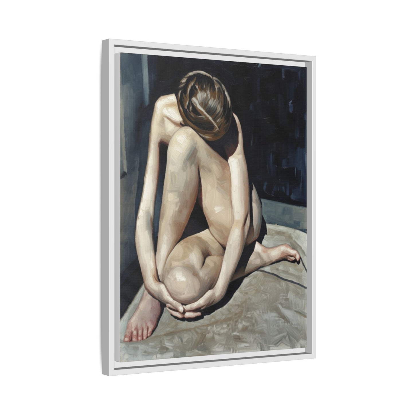 Framed Matte Canvas Print Contemplative Nude Figure Art