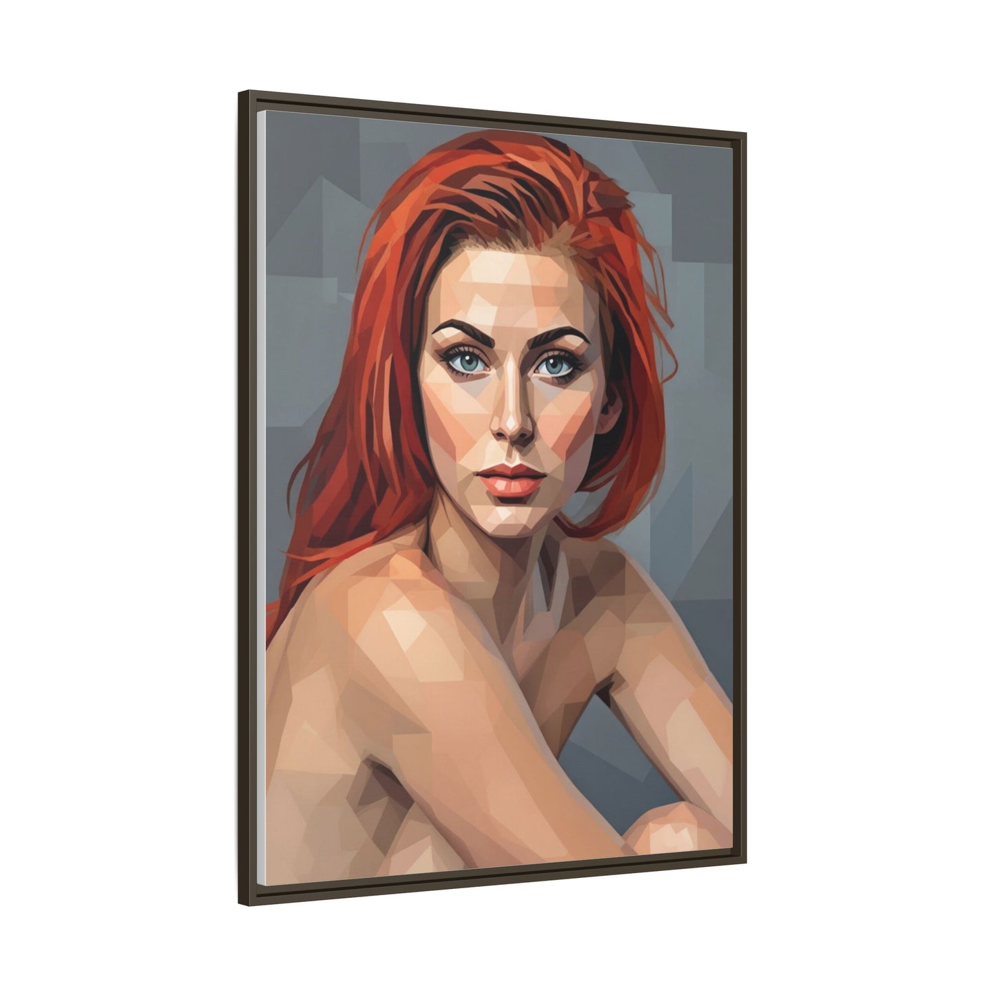 Framed Matte Canvas Portrait — Geometric Redhead Wall Art