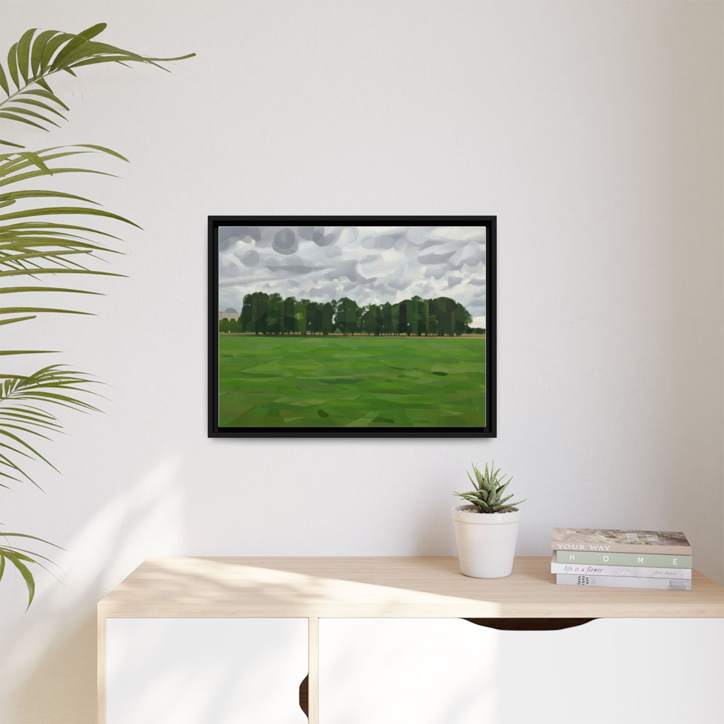 Framed Matte Canvas Print — Minimalist Green Landscape Art