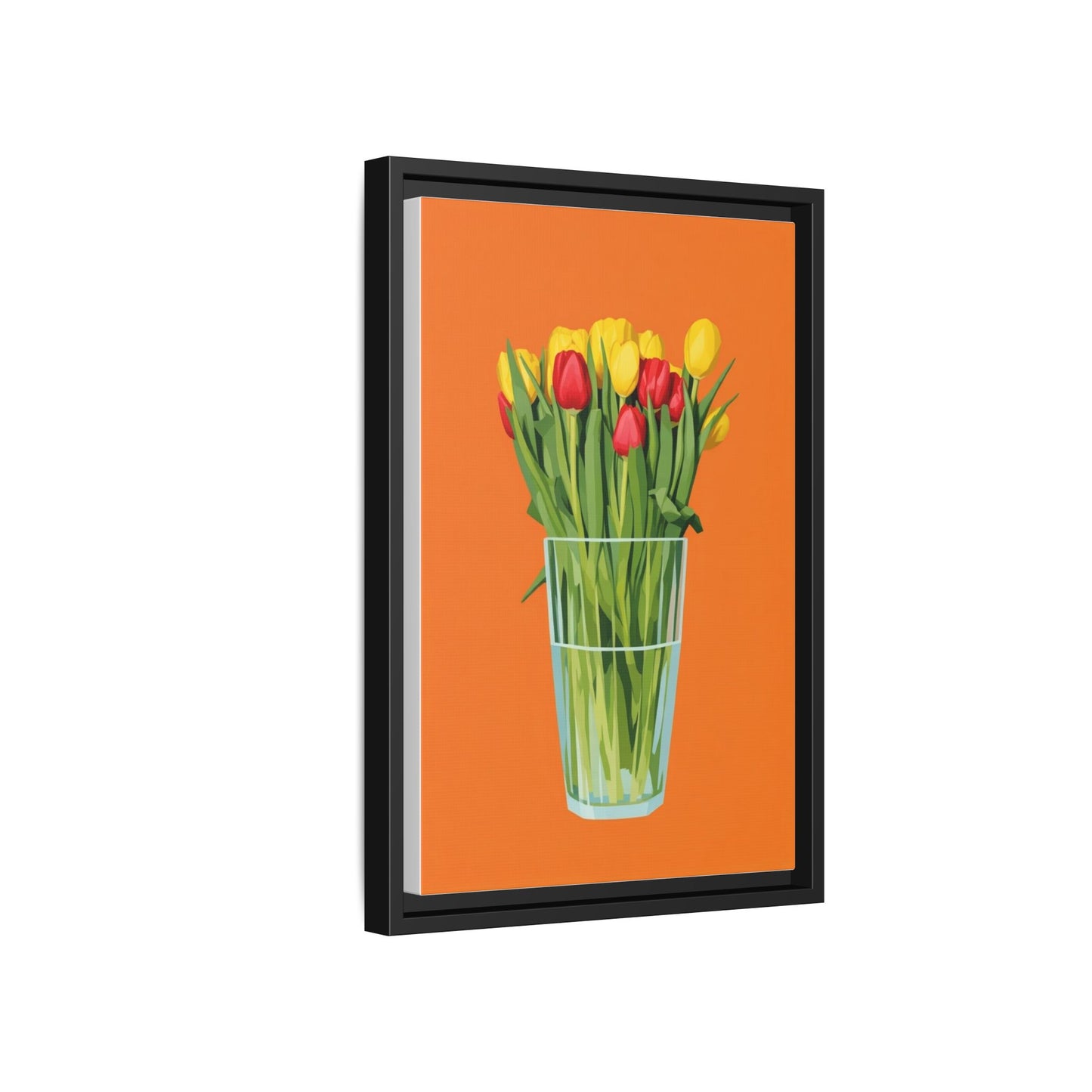 Framed Tulip Canvas Print — Colorful Tulips in Glass Vase