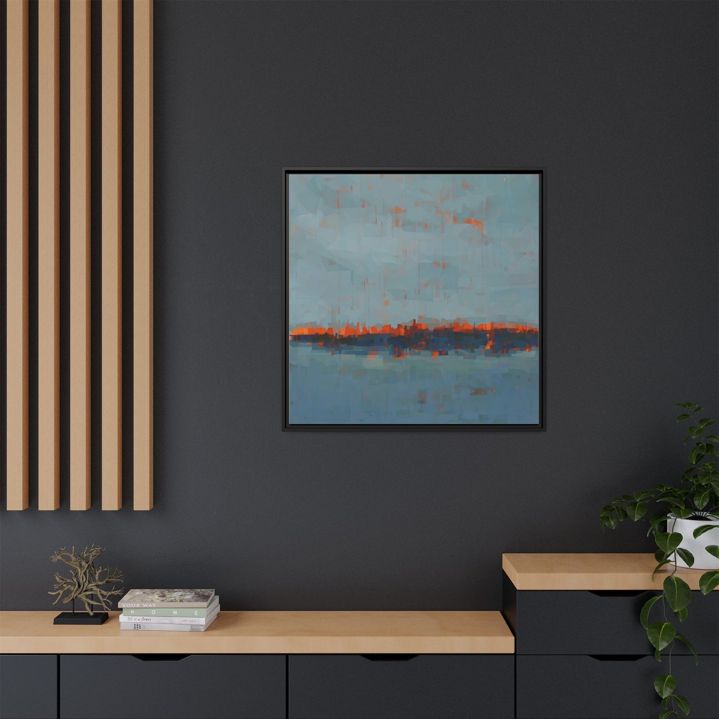 Framed Canvas Art — Teal & Orange Abstract Seascape