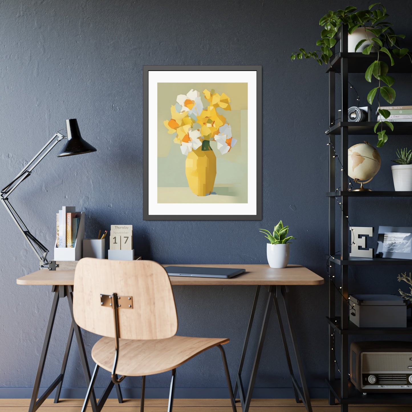 Framed Poster — Yellow Floral Vase Wall Art (Modern Abstract Bouquet)