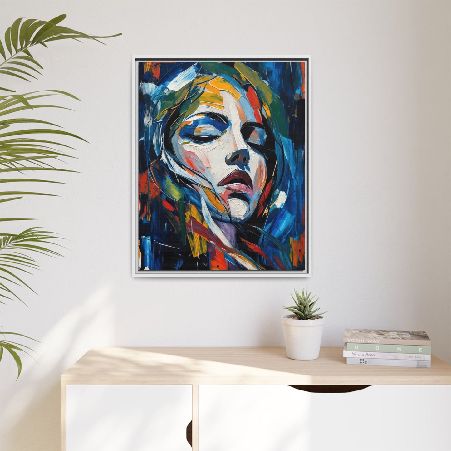 Abstract Colorful Woman Portrait — Framed Matte Canvas Wall Art