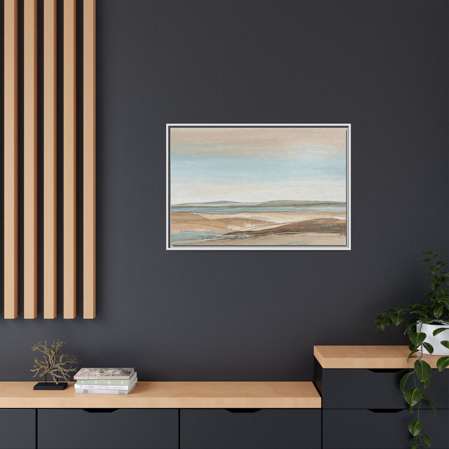 Framed Abstract Landscape Matte Canvas — Serene Coastal Horizon Wall Art