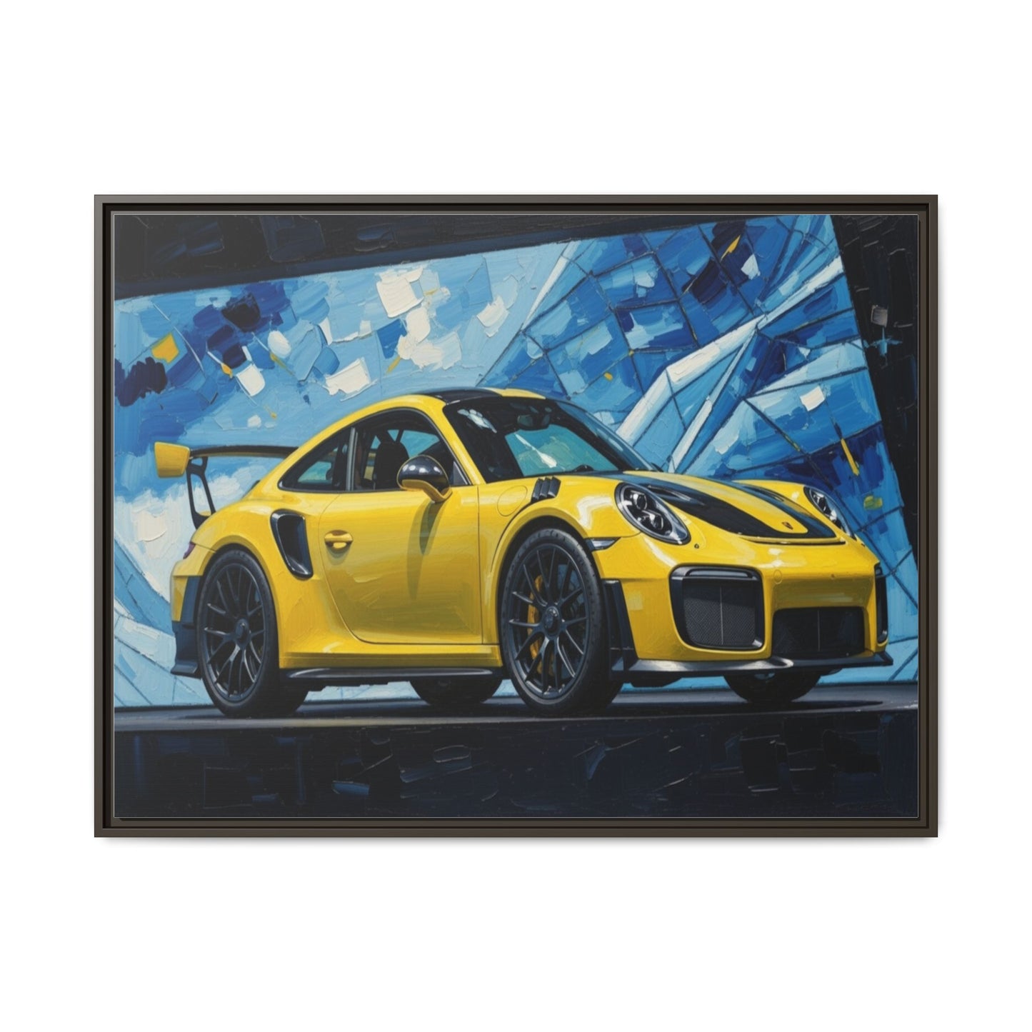 Yellow Porsche Sports Car Matte Framed Canvas – Modern Automotive Wall Art