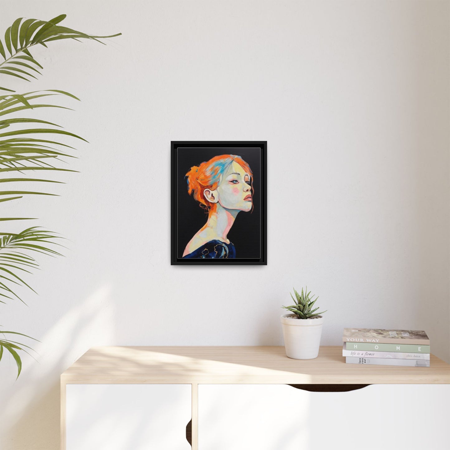 Framed Matte Canvas Portrait — Vibrant Multi‑Color Woman Wall Art
