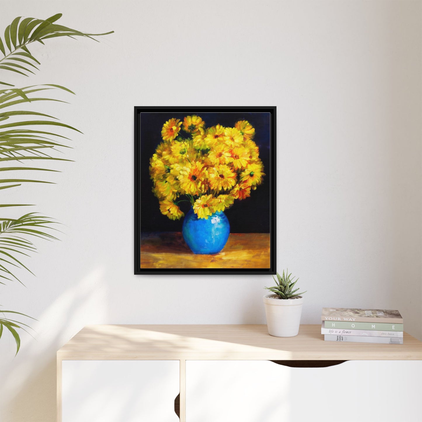 Yellow Daisy Bouquet Matte Canvas Framed Wall Art