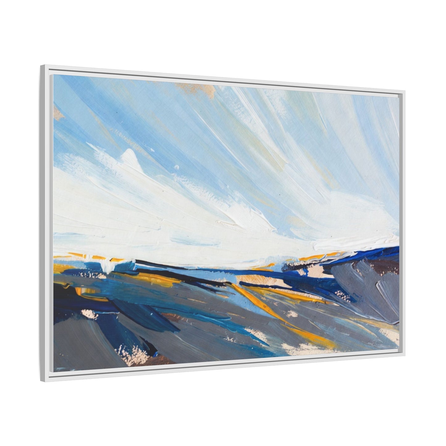 Framed Abstract Seascape Canvas Print — Matte Multi‑Color Wall Art