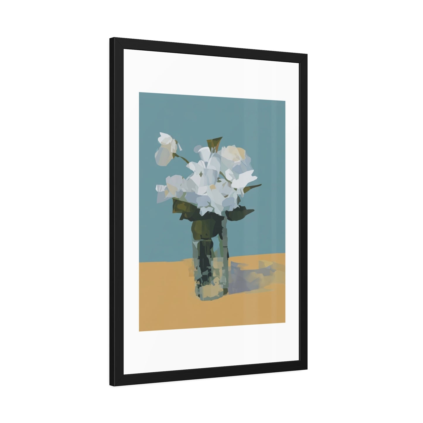 Framed Floral Poster - Modern White Blossoms in Vase Wall Art