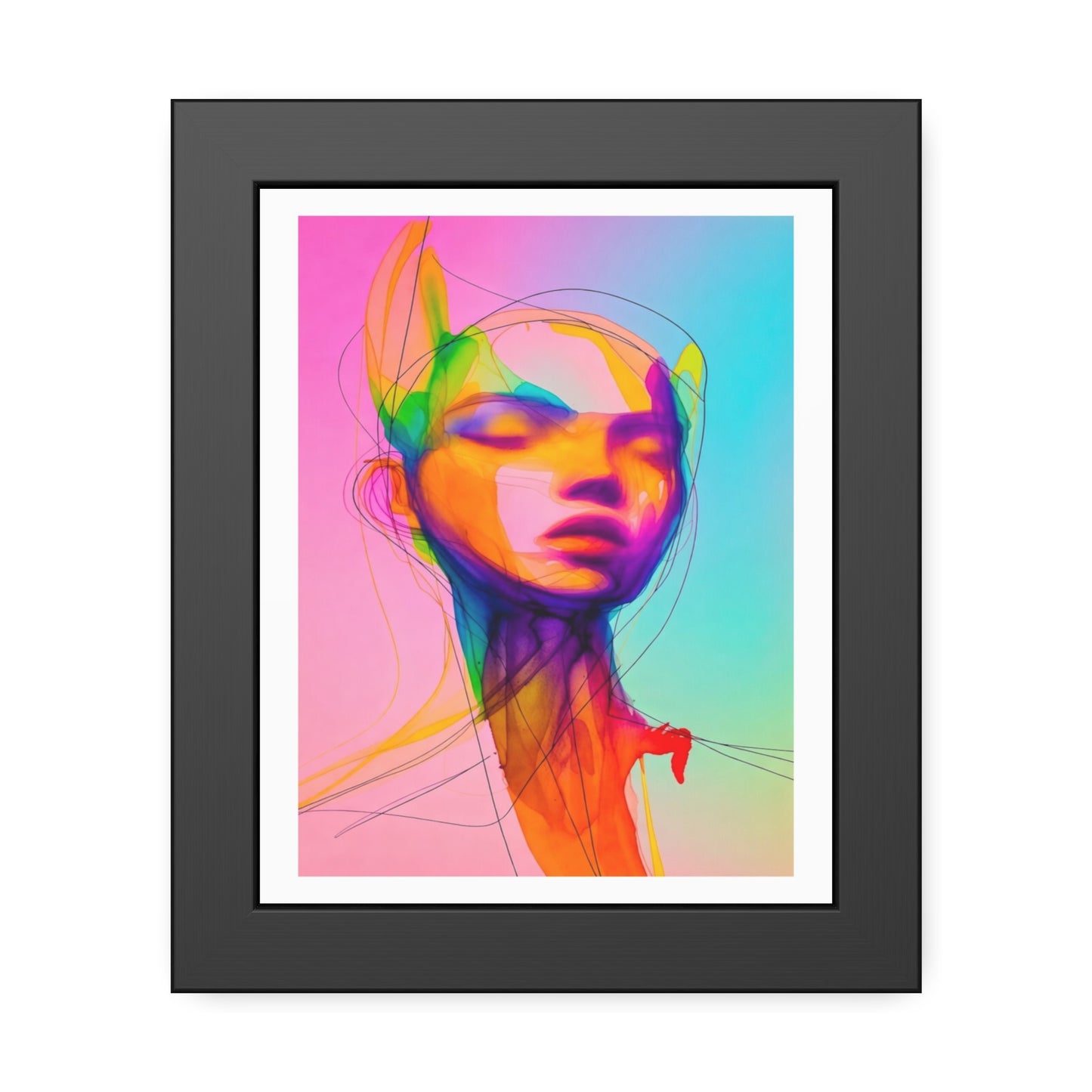 Framed Poster — Vibrant Neon Abstract Portrait Art Print