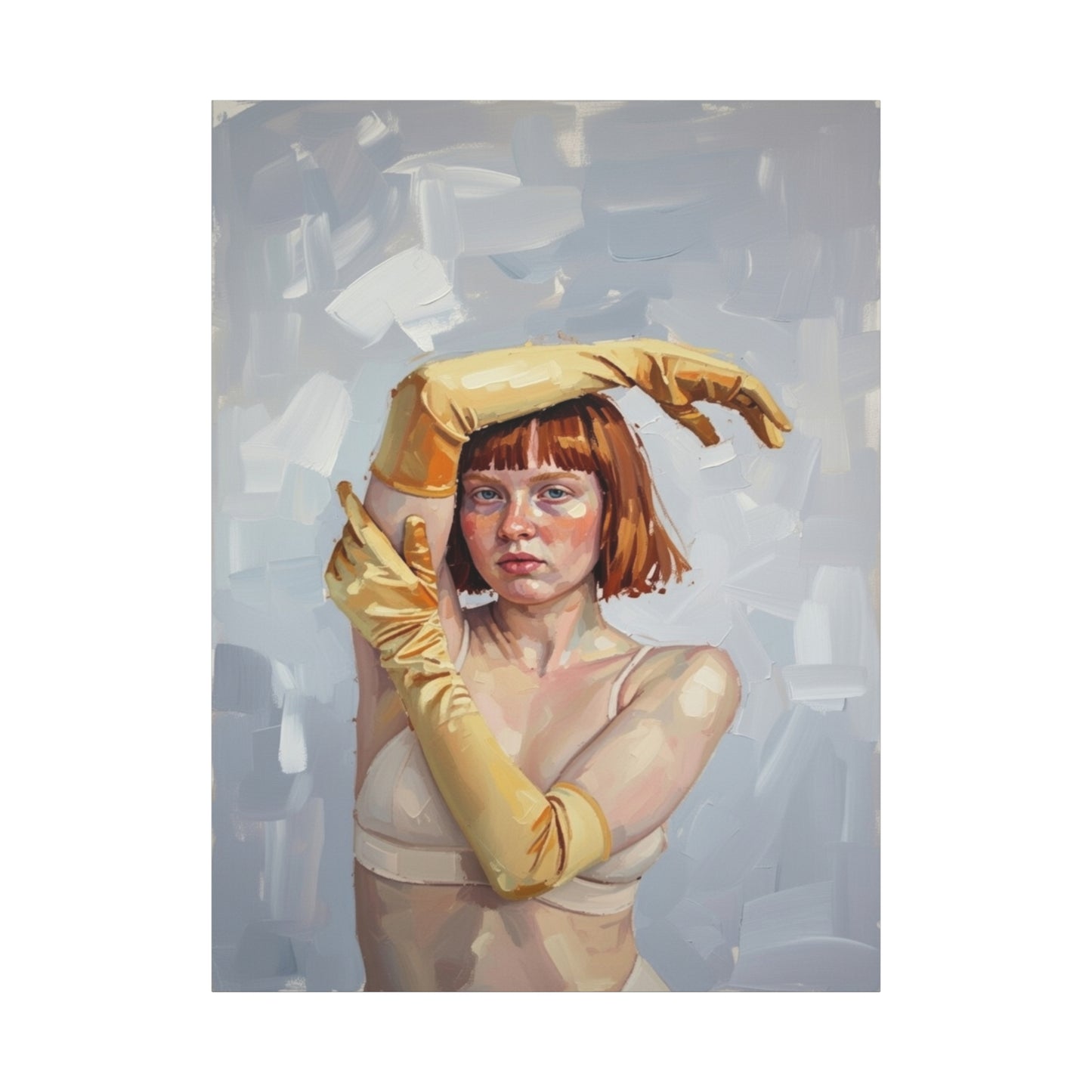 Portrait Canvas Print — Redheaded Woman with Yellow Gloves, Matte Stretched Art