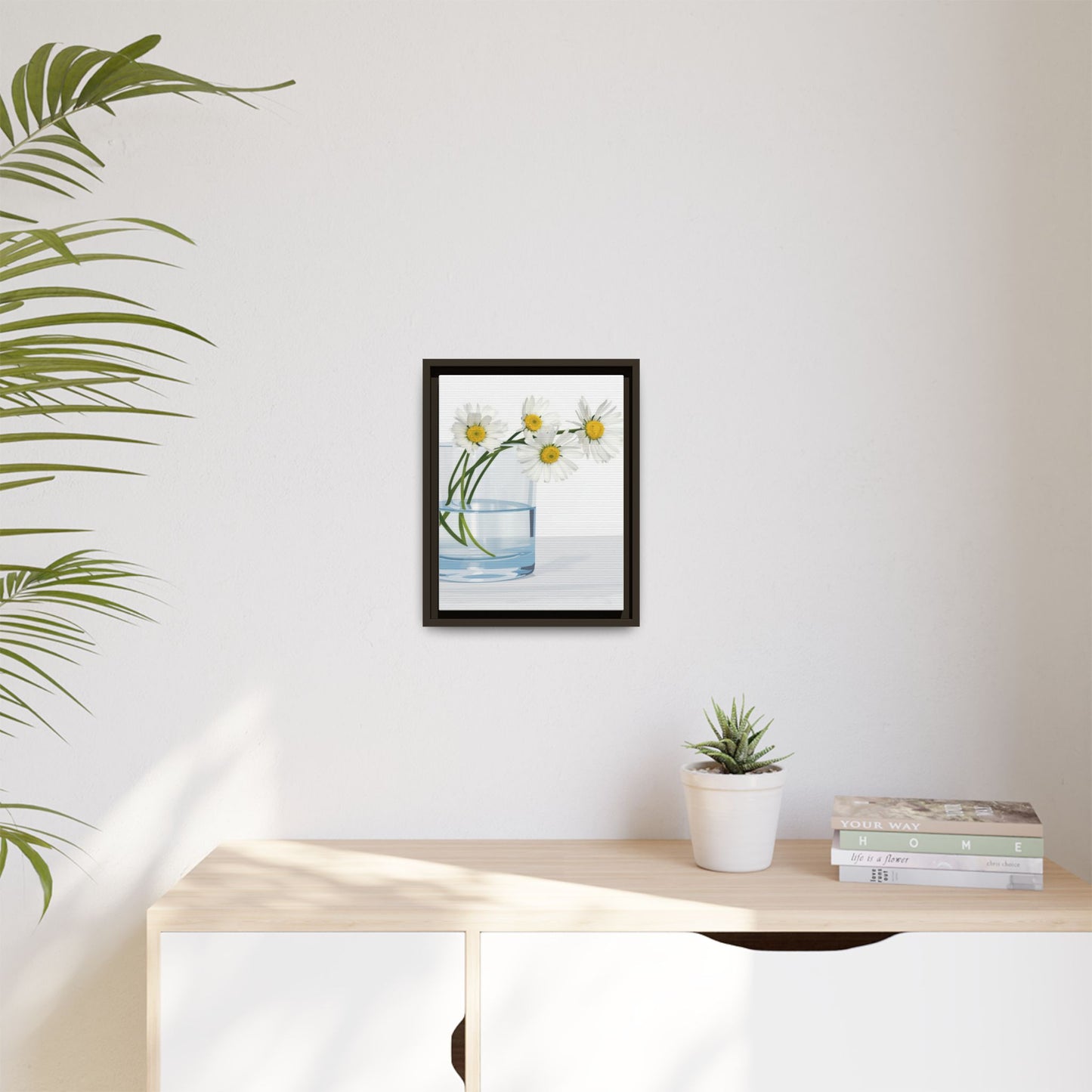 Framed Daisy Canvas Print — Minimal Botanical Wall Art