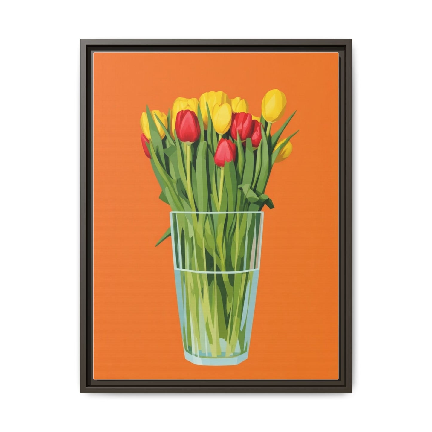 Framed Tulip Canvas Print — Colorful Tulips in Glass Vase