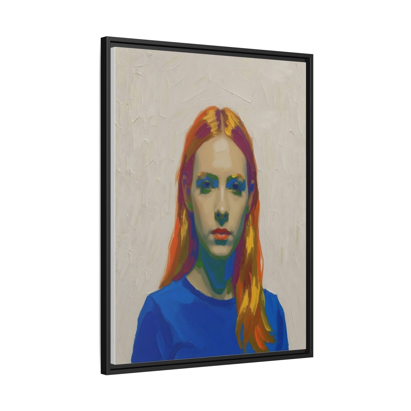 Framed Matte Canvas Portrait — Vibrant Multi‑Color Girl Art Print