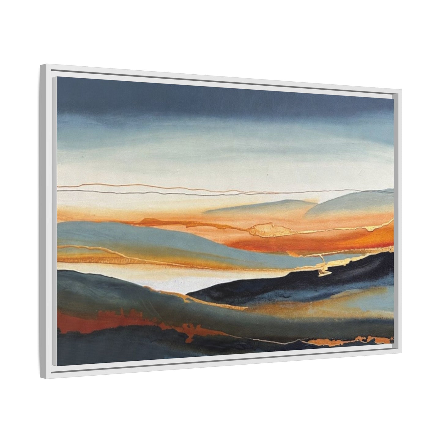 Framed Matte Canvas: Abstract Coastal Sunset Landscape Wall Art