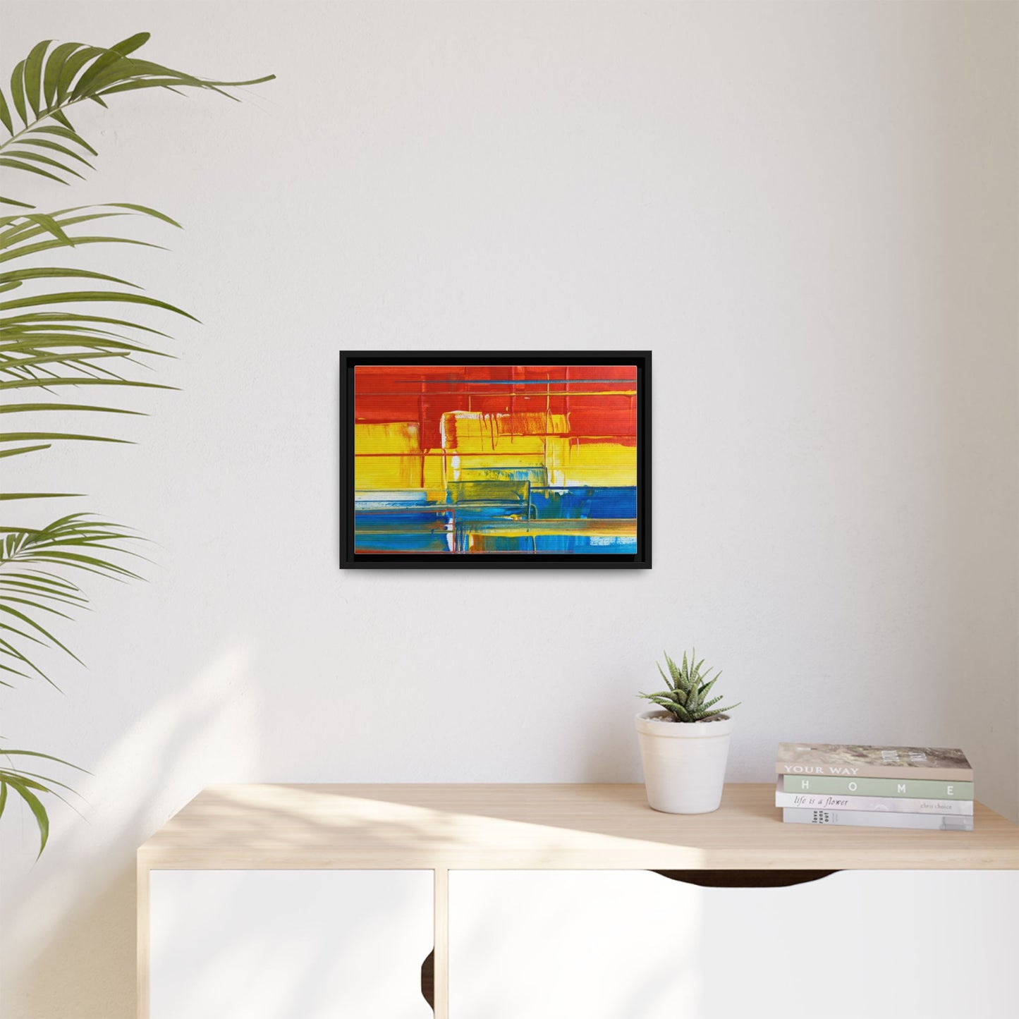 Abstract Multi-Color Framed Canvas Art — Modern Geometric Wall Decor