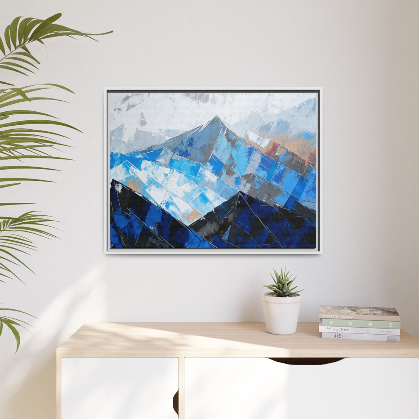 Framed Matte Canvas Blue Mountain Abstract Wall Art