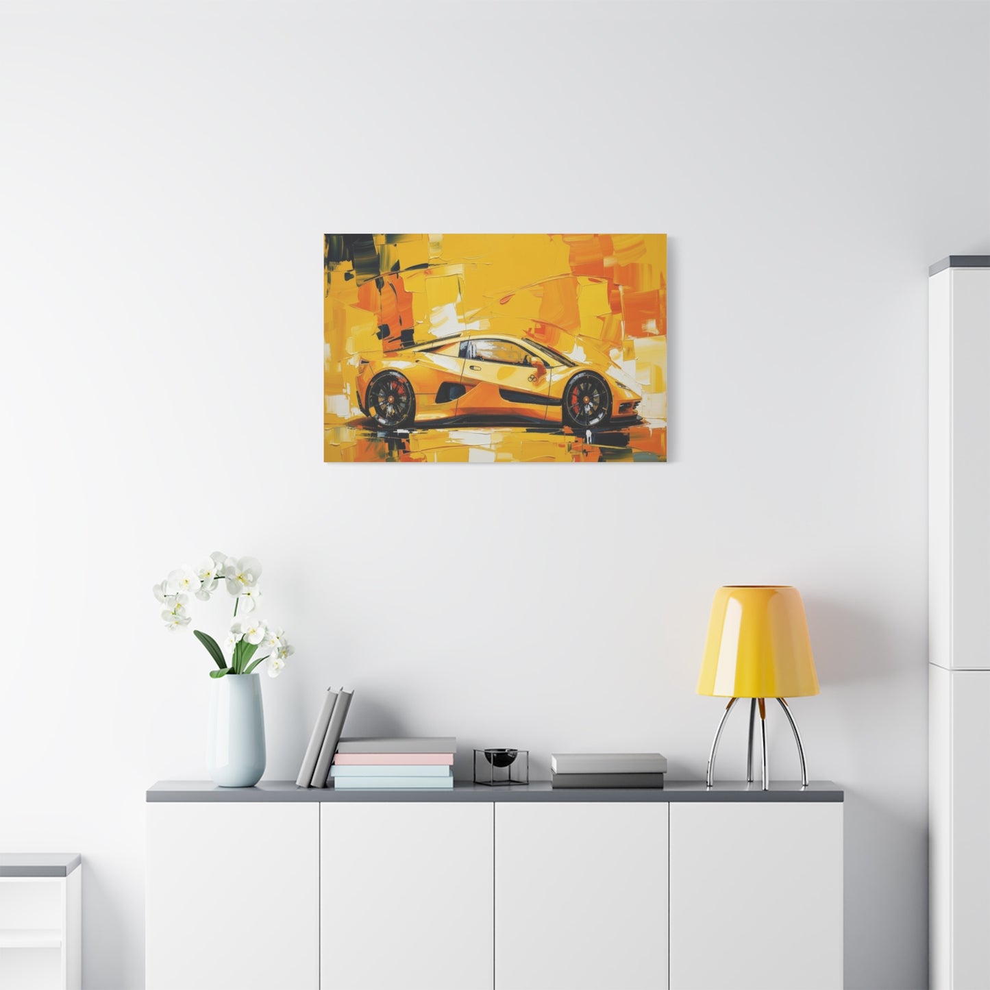 Yellow Sports Car Abstract Canvas Art - Matte Stretched Wall Print
