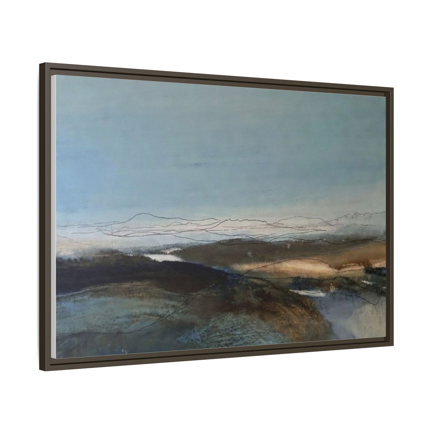 Framed Matte Canvas Wall Art — Serene Abstract Blue Landscape