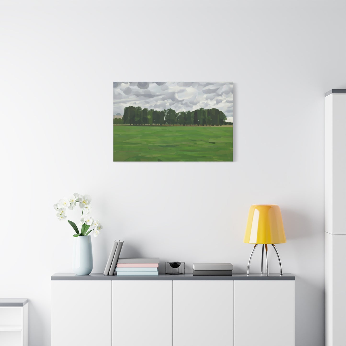 Green Field Landscape Canvas Print — Tranquil Park Scene Matte Stretched Canvas