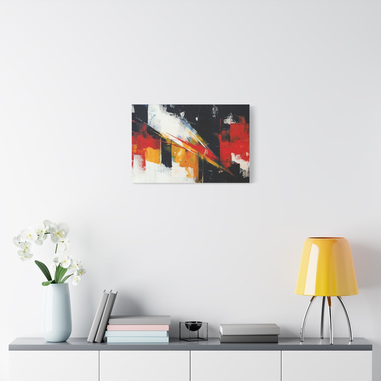 Abstract Geometric Canvas Art — Bold Red & Black Modern Wall Painting