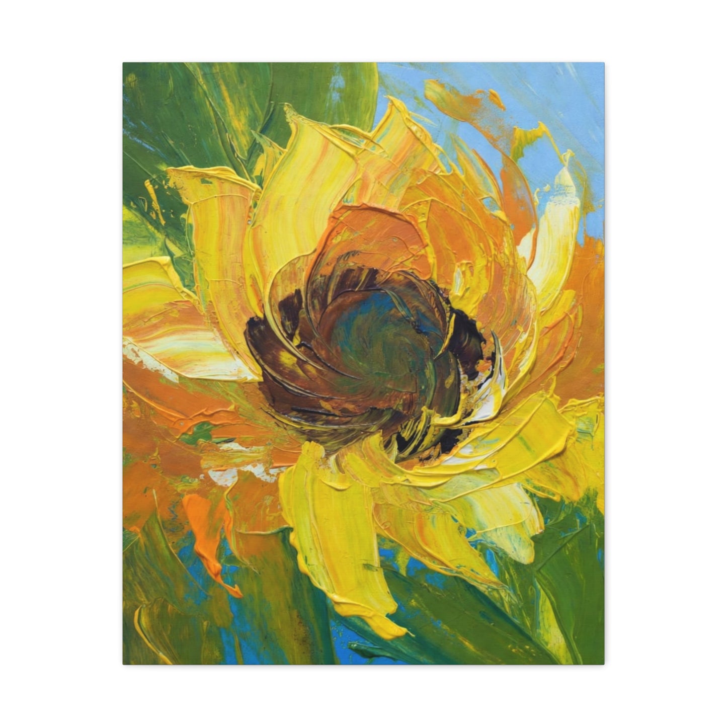 Sunflower Abstract Matte Canvas Wall Art — Bright Floral Painting on Stretched Canvas