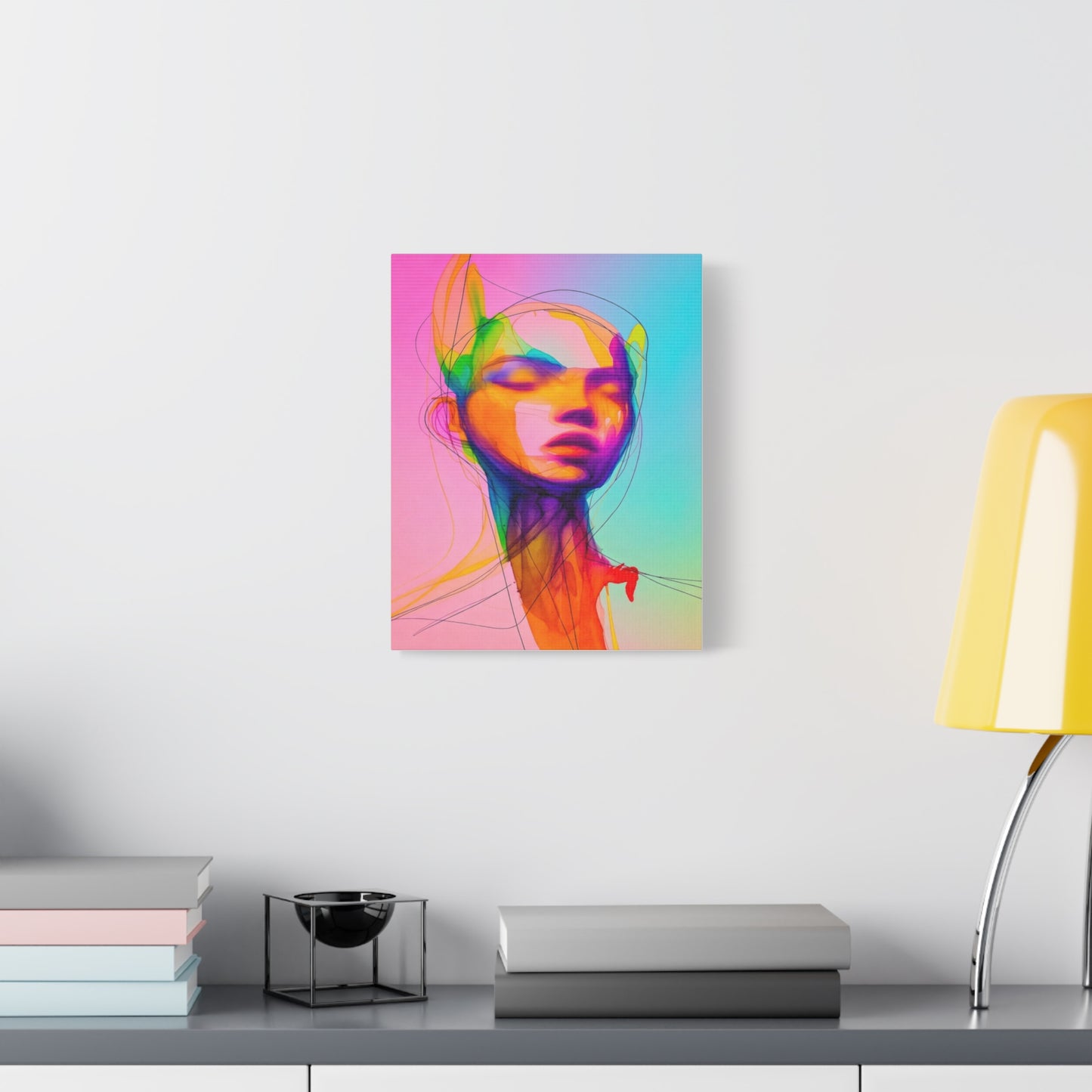 Abstract Neon Portrait Matte Canvas Wall Art