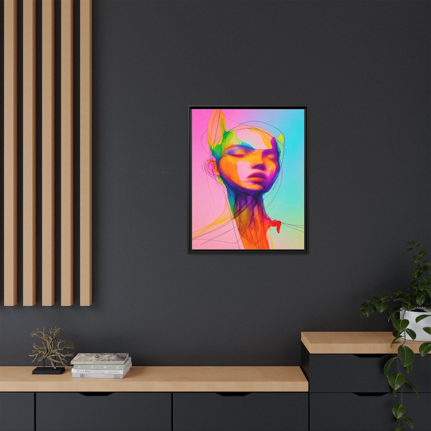 Framed Matte Canvas Art — Vibrant Abstract Portrait Wall Print