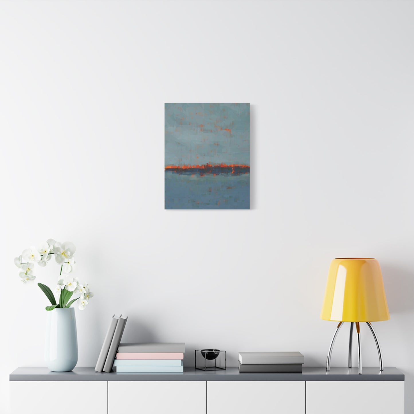 Abstract Coastal Horizon Canvas Print — Blue Teal with Orange Accent